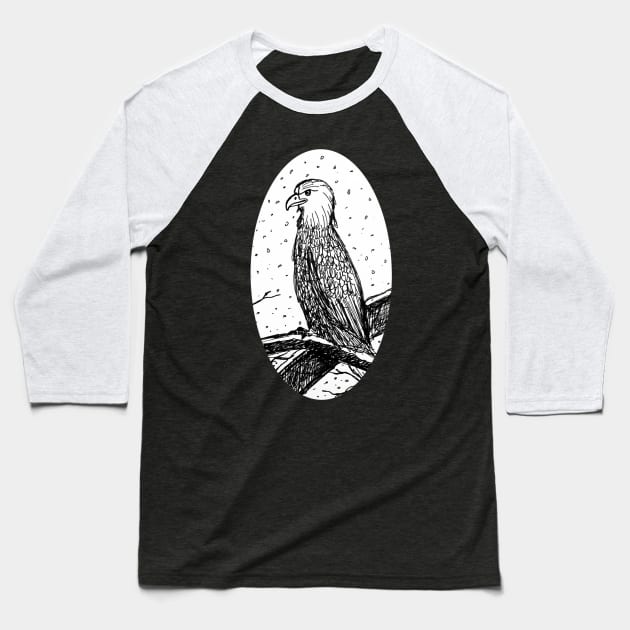 Eagle in Snow - Large Baseball T-Shirt by Aeriskate